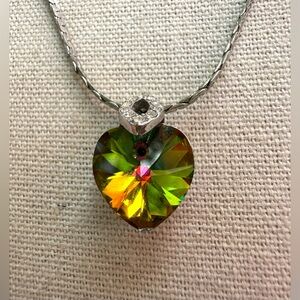 Electric Shock Rainbow Crystal Glass Heart-Shaped Pendant Necklace